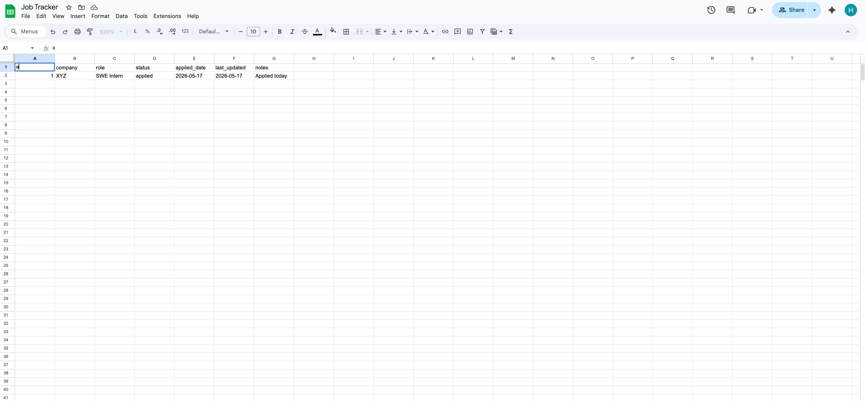 Live Google Sheet populated by the Pursuit agent